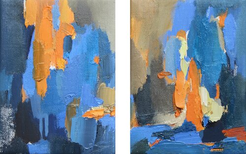 WARM-COLD/ Diptych, oil abstract painting van Ana Saut, Schilderij te koop op Singulart