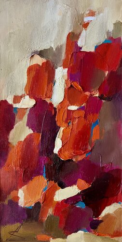 FROM LOW TO HIGH/Orange abstract oil painting van Ana Saut, Schilderij te koop op Singulart