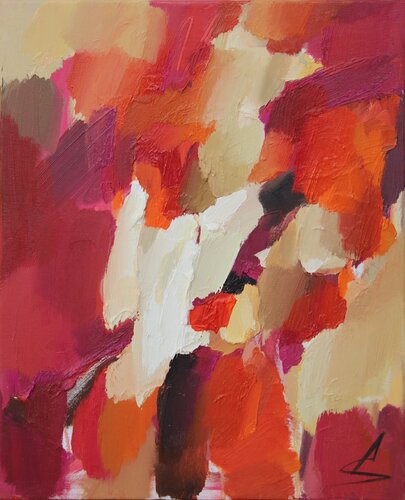 MOMENT 2/Red abstract oil painting de Ana Saut, Pintura a la venta en Singulart