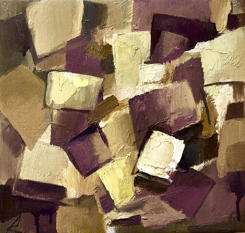 Violet Squares/Abstract oil painting de Ana Saut, Pintura a la venta en Singulart