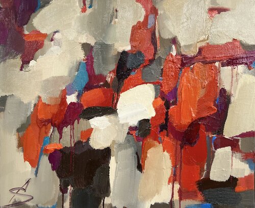 MOMENT 17/Orange abstract oil painting. Framed van Ana Saut, Schilderij te koop op Singulart