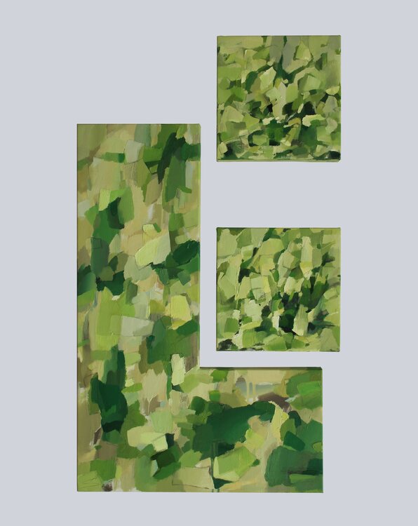 MODULAR MEMORY /GREEN Triptych Abstract oil paintings Ana Saut