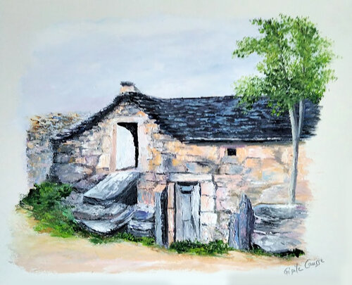 l'ancienne école de La Périgouse sur le Causse de Sauveterre by Gisèle Causse, Painting for Sale on Singulart
