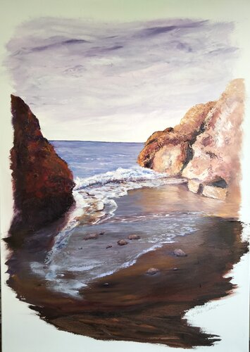 Crépuscule sur la Crique de Nau à Sète sur la Méditerrannée de Gisèle Causse, Pintura a la venta en Singulart