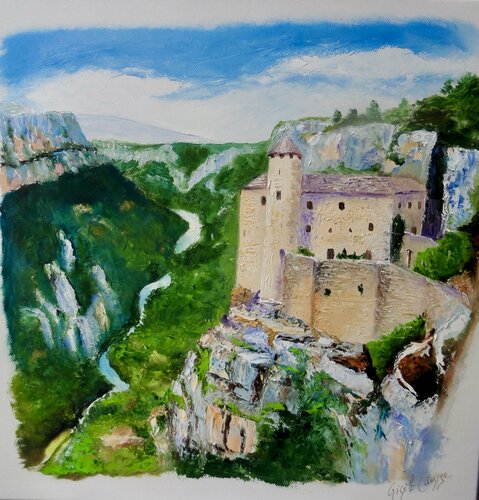 LE CHATEAU DE PRADES DANS LES GORGES DU TARN van Gisèle Causse, Schilderij te koop op Singulart