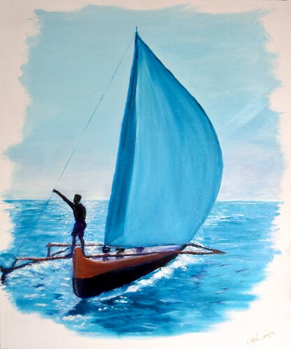 PÊCHEUR AU LARGE DE MADAGASCAR by Gisèle Causse, Painting for Sale on Singulart