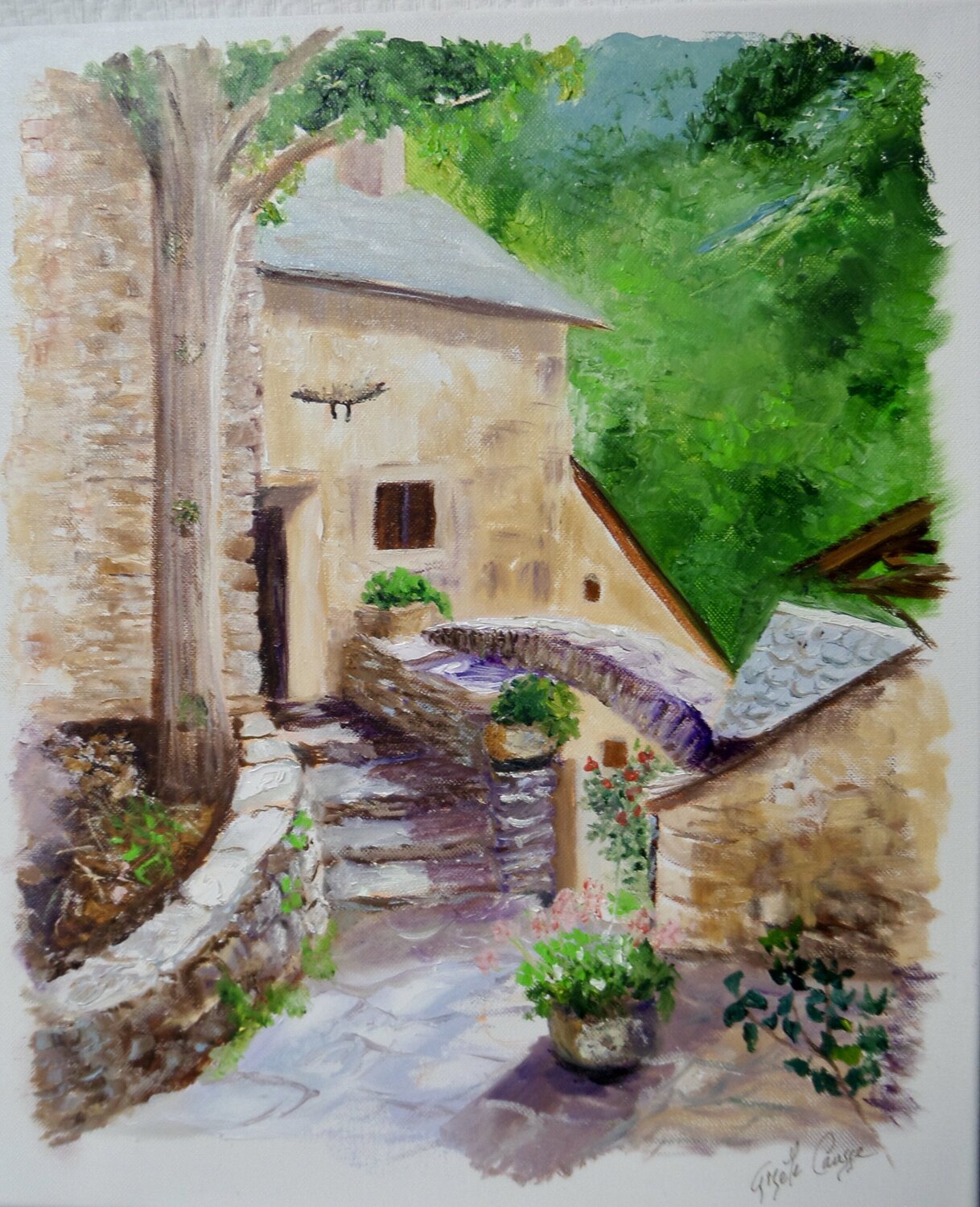 En déambulant dans les ruelles de Castelbouc Gisèle Causse Originalgemälde zu verkaufen