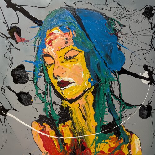 In galleria volto astratto vernice e smalto su tela de Michele Fontana, Pintura a la venta en Singulart