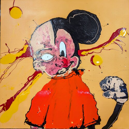 Bipolarità topolino  volto astratto vernice e smalto su tela par Michele Fontana, Peinture en vente sur Singulart
