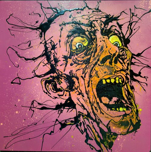 panico volto astratto vernice e smalto su tela par Michele Fontana, Peinture en vente sur Singulart