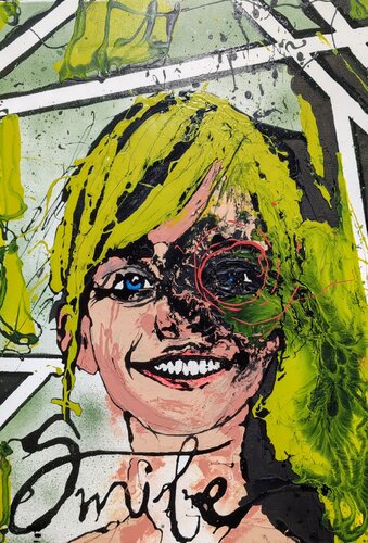 Smile, volto astratto vernice e smalto su tela di Michele Fontana, Pittura in vendita su Singulart