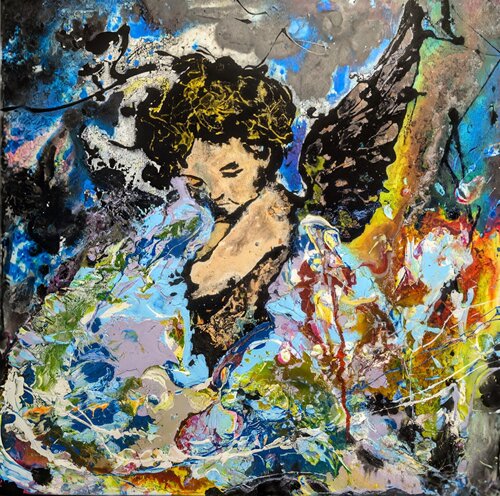 Tra cielo e colori volto angelo astratto vernice e smalto su tela von Michele Fontana, Malerei kaufen auf Singulart