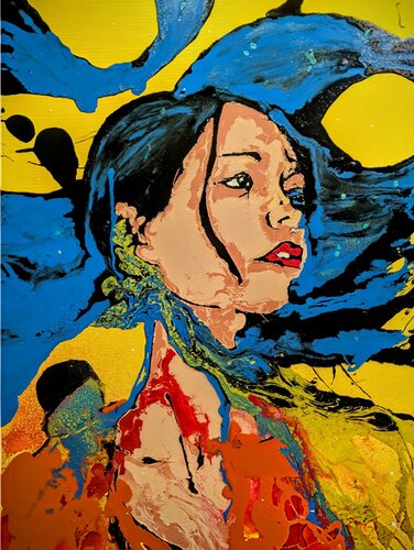 hai visto da vicino, volto donna astratto vernice e smalto su tela par Michele Fontana, Peinture en vente sur Singulart