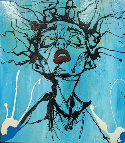 trafitto dalla speranza, volto cielo astratto vernice e smalto su tela van Michele Fontana, Schilderij te koop op Singulart