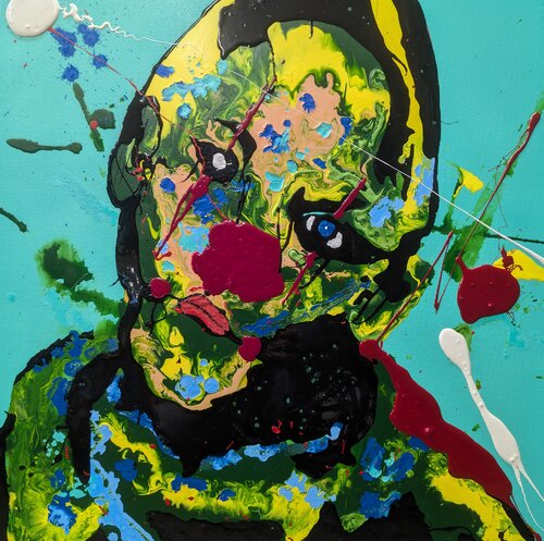 Pagliaccio, volto astratto vernice e smalto su tela par Michele Fontana, Peinture en vente sur Singulart