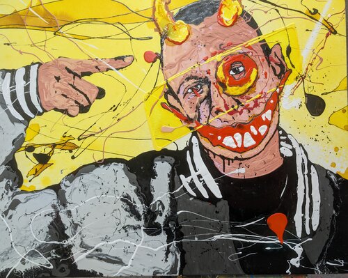 L'uomo nel mirino volto astratto vernice e smalto su tela par Michele Fontana, Peinture en vente sur Singulart