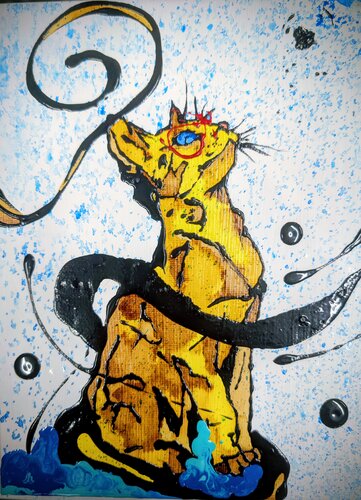 Il gatto e la mosca, astratto vernice e smalto su tela von Michele Fontana, Malerei kaufen auf Singulart