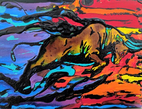 Toro, colori astratto vernice e smalto su tela by Michele Fontana, Painting for Sale on Singulart