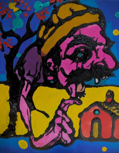 Notte, street art volto astratto vernice e smalto su tela von Michele Fontana, Malerei kaufen auf Singulart