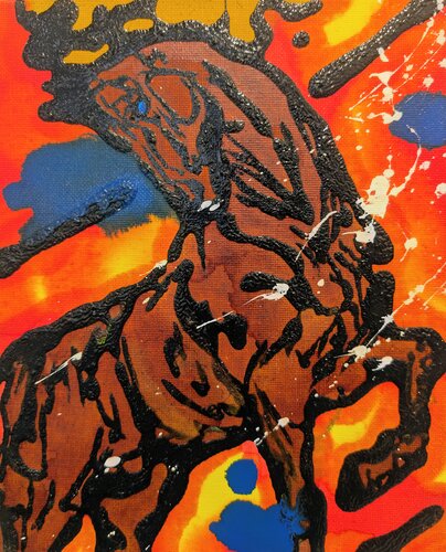 Cavalca libero, animali astratto vernice e smalto su tela de Michele Fontana, Pintura a la venta en Singulart