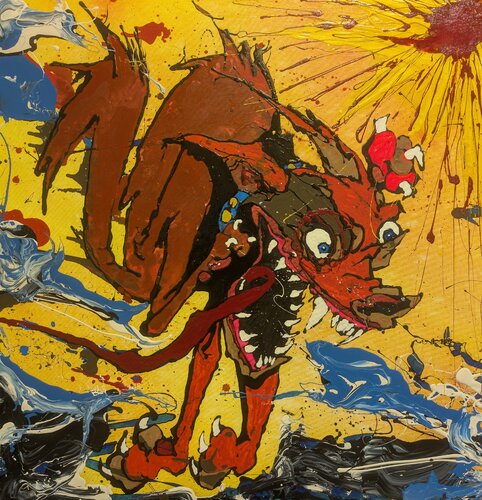 Fuggire velocità cane astratto vernice e smalto su tela par Michele Fontana, Peinture en vente sur Singulart