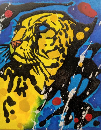 Devi essere veloce, ghepardo astratto vernice e smalto su tela par Michele Fontana, Peinture en vente sur Singulart