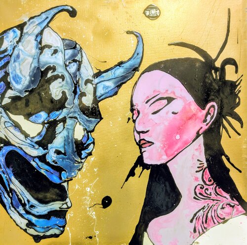 Angeli o demoni ,volto astratto vernice e smalto su tela by Michele Fontana, Painting for Sale on Singulart