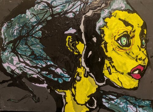 Giudizio o curiosità, volto astratto vernice e smalto su tela by Michele Fontana, Painting for Sale on Singulart
