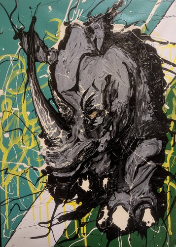 Pelle dura, rinoceronte astratto vernice e smalto su tela by Michele Fontana, Painting for Sale on Singulart
