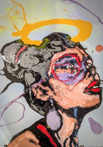 Santa, volto di donna astratto vernice e smalto su tela par Michele Fontana, Peinture en vente sur Singulart