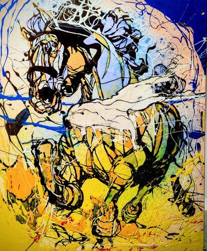 Cavallo libero dalla tempesta astratto vernice e smalto su tela by Michele Fontana, Painting for Sale on Singulart