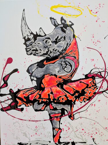 Rinoceronte ballerino sx par Michele Fontana, Peinture en vente sur Singulart