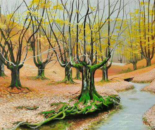 Automne chez les hêtres di Mikel Richard, Pittura in vendita su Singulart