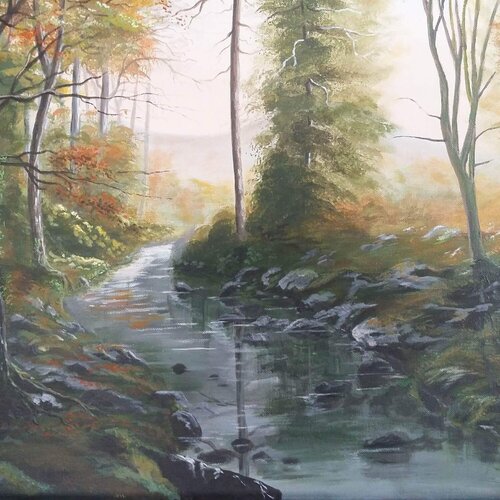 Ruisseau dans le sous-bois von Mikel Richard, Malerei kaufen auf Singulart