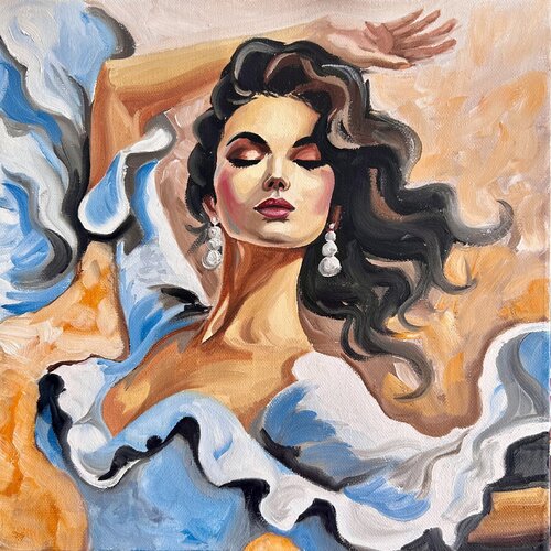 Spanish Dancer in Blue van Kathy Donachie, Schilderij te koop op Singulart