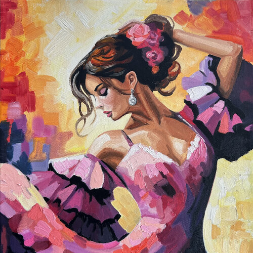 Spanish Dancer in Pink van Kathy Donachie, Schilderij te koop op Singulart