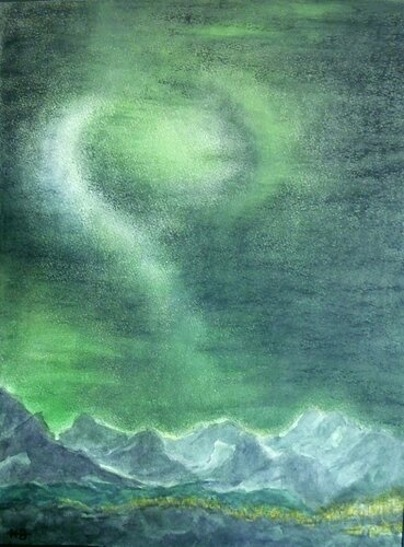 Polarlicht über der Stadt am See by Annachrista Kroll-Buchholz, Painting for Sale on Singulart