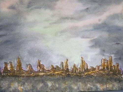 Polarlicht über der Stadt am Fluss VII by Annachrista Kroll-Buchholz, 회화 for Sale on Singulart