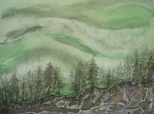 Polarlicht über dem Bergwald IX by Annachrista Kroll-Buchholz, Painting for Sale on Singulart