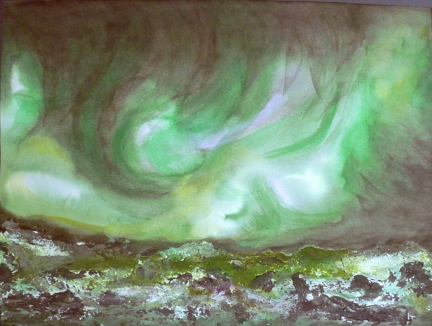 Polarlicht über dem Schneefeld XIV Annachrista Kroll-Buchholz Originalgemälde zu verkaufen