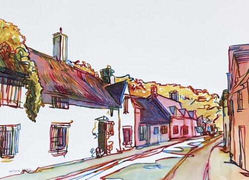 At The Edge of the Village 517100 van Christine Beard, Schilderij te koop op Singulart