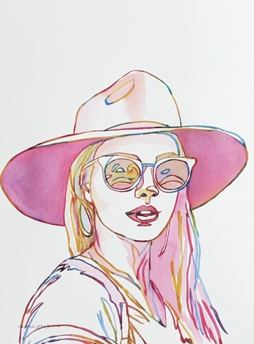 Under The Wide Brim 517124 di Christine Beard, Pittura in vendita su Singulart