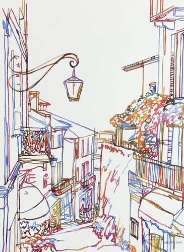 Lantern Over The Lane 517181 di Christine Beard, Pittura in vendita su Singulart