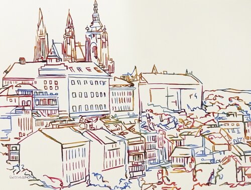 Above the Old Town 517295 by Christine Beard, Painting for Sale on Singulart