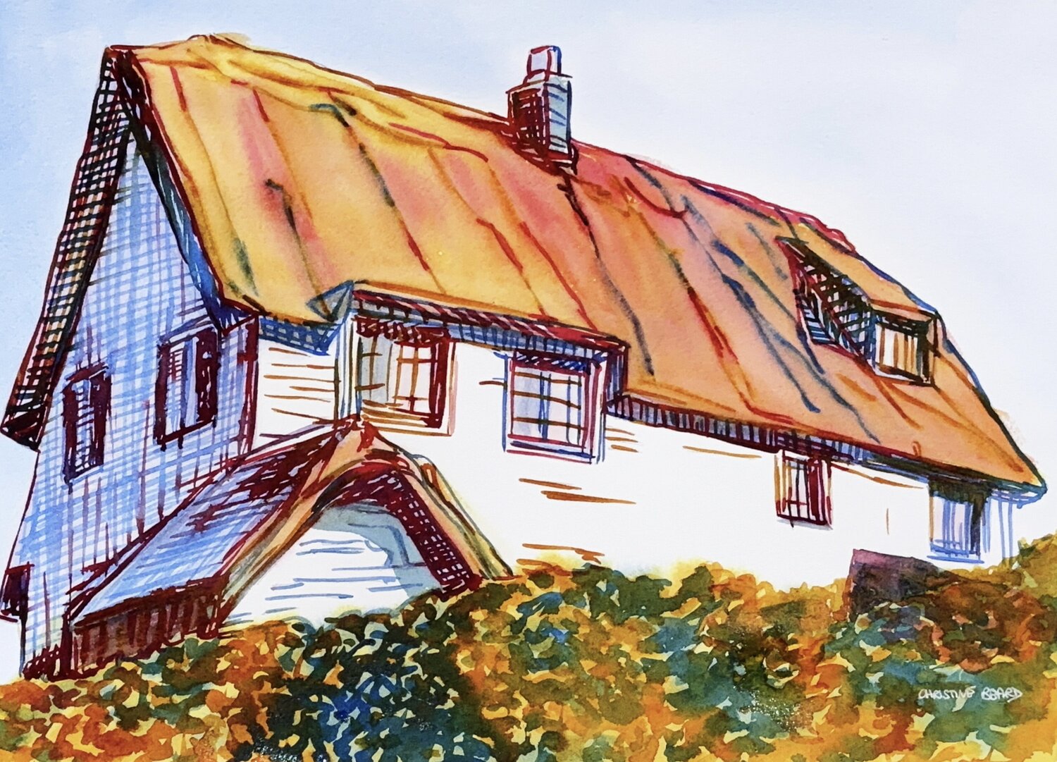 Golden Roof Cottage 51738 Christine Beard Originalgemälde zu verkaufen