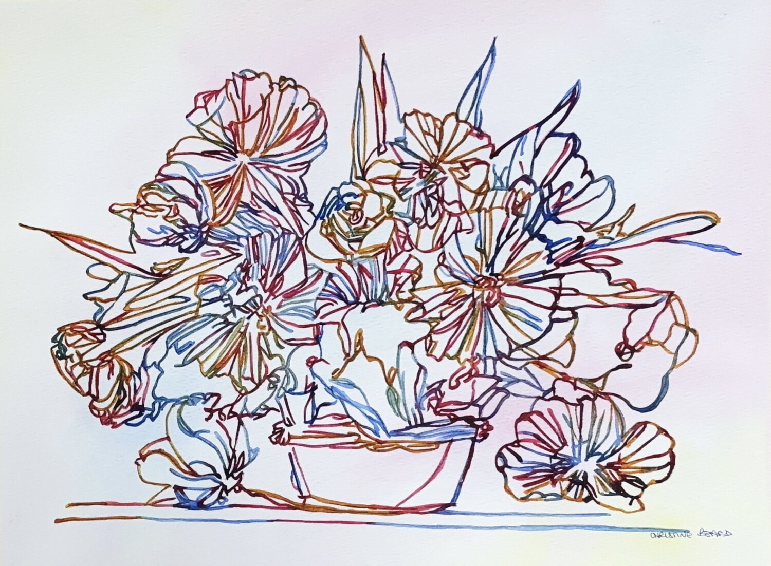 Bouquet in Blue & Crimson 517514 Christine Beard Peinture originale à vendre