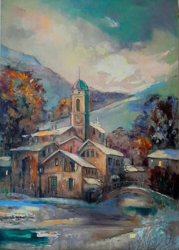 DICEMBRE NEL VILLAGGIO van INDRA KRECERE, Schilderij te koop op Singulart