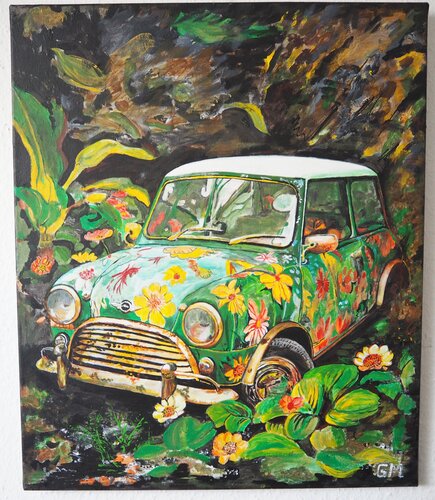 Mini Cooper Flower Power di Gabriele Müller, Pittura in vendita su Singulart