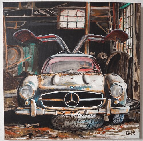 Mercedes 300 SL in restoration di Gabriele Müller, Pittura in vendita su Singulart