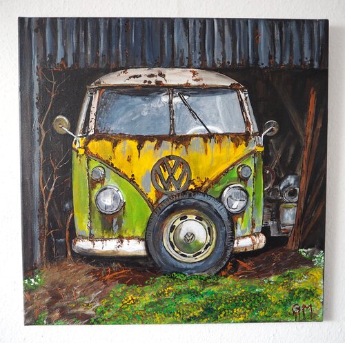 Volkswagen VW Bulli T1 barn find di Gabriele Müller, Pittura in vendita su Singulart